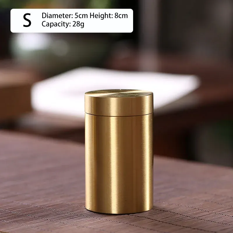 Brass Tea Caddy Travel Sealed Home Portable Metal Small Portable Brass Airtight Cans, Small Tea Cans for Household Use_voghion.com