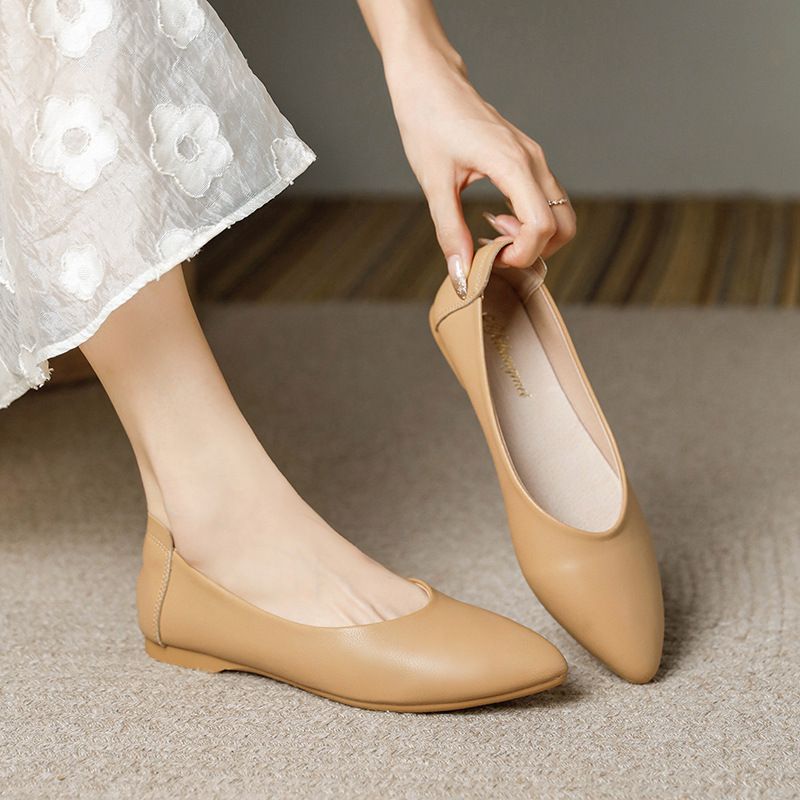 Spitz Flache Schuhe Für Frauen 2024 Sommer Neue Stil Flacher Mund Weiche Sohle Echtes Leder frauen Schuhe Weiche Leder bequeme Mokassins_voghion.com