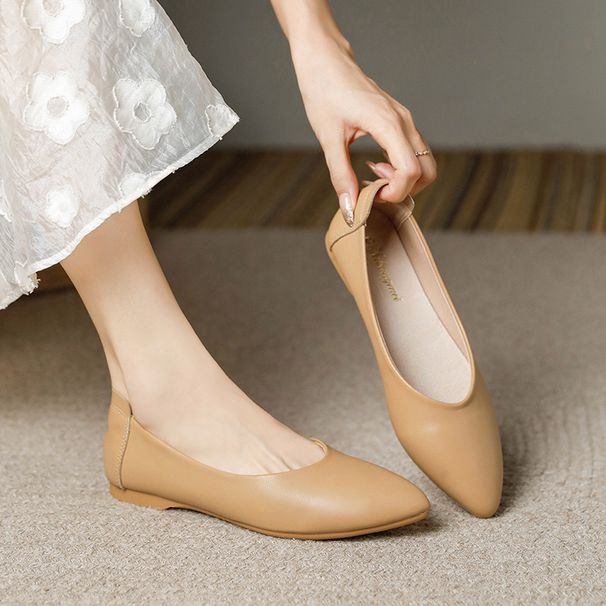 Spitz Flache Schuhe Für Frauen 2024 Sommer Neue Stil Flacher Mund Weiche Sohle Echtes Leder frauen Schuhe Weiche Leder bequeme Mokassins_voghion.com