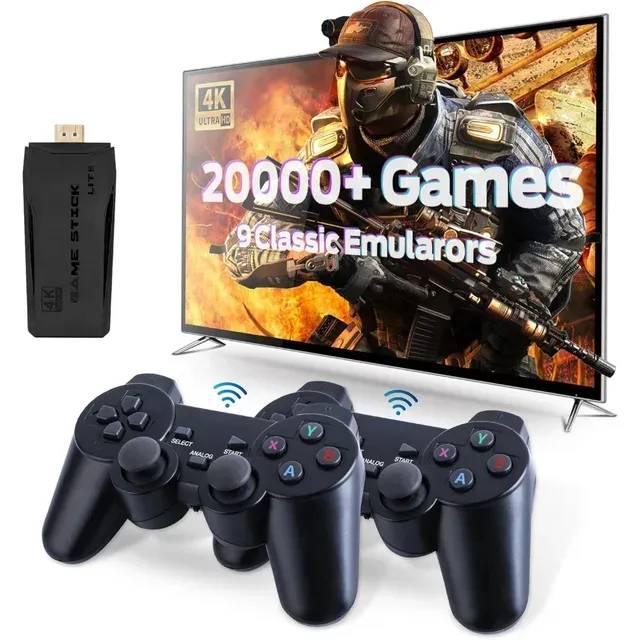 Console de videogame retrô 4K 20000 jogos Emuelec 9 emulador TV Stick Gaming Hine com controle de gamepad sem fio duplo_voghion.com