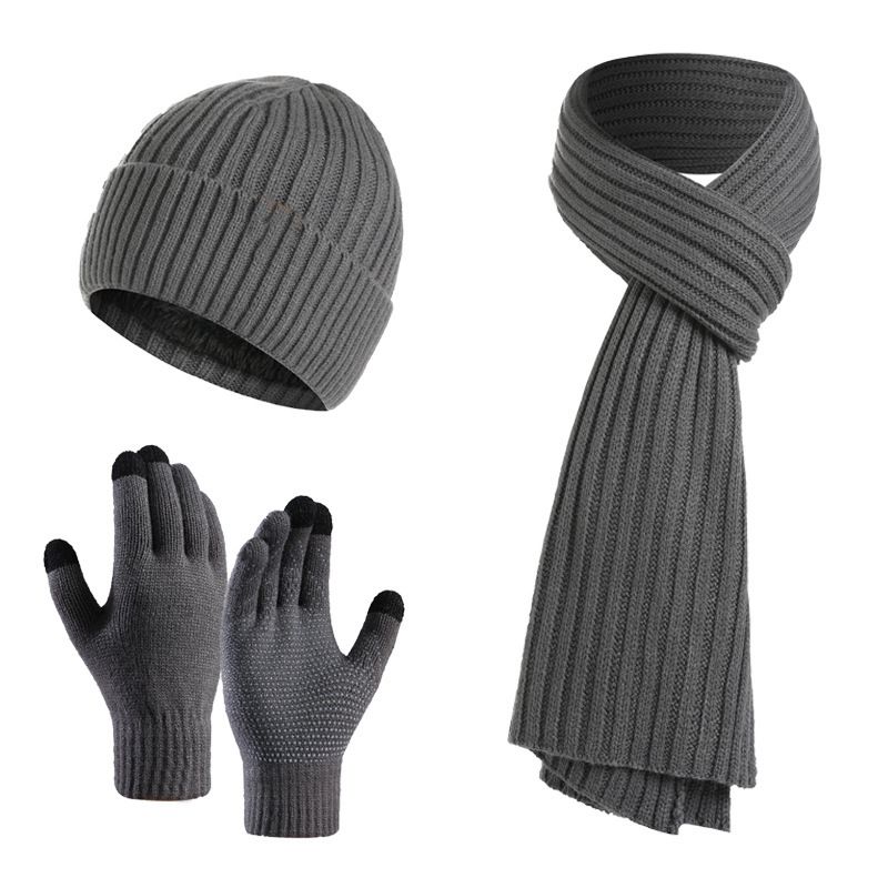 winter warm knitted wool plus velvet thick gloves hat scarf three piece set_voghion.com