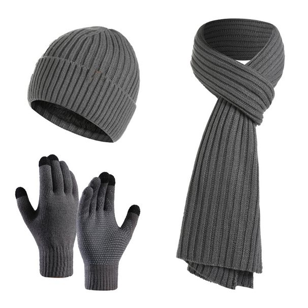 winter warm knitted wool plus velvet thick gloves hat scarf three piece set_voghion.com