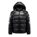 Unisex Black Shiny Puffer Jacket With Hood - Fleece Lined, Oversized Fit, Winter Warm Coat For Men And Women_voghion.com