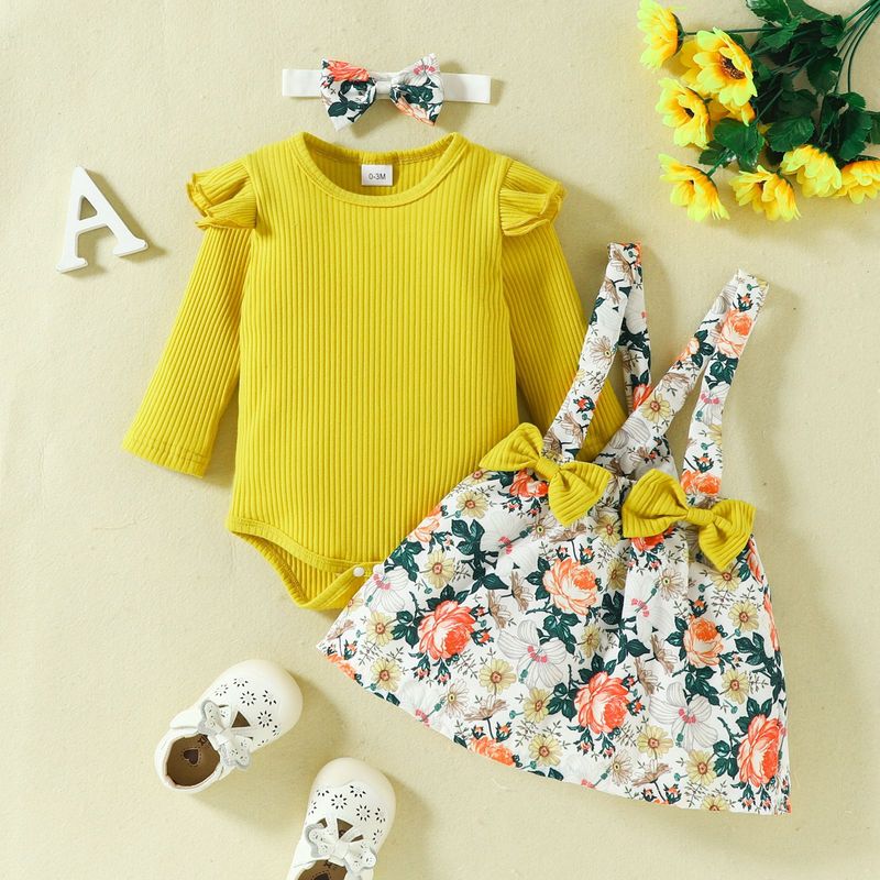 Babies' Clothes Autumn And Winter Baby Suspender Skirt Suit Baby Long-sleeved Romper Flower Bow Suspender Skirt_voghion.com