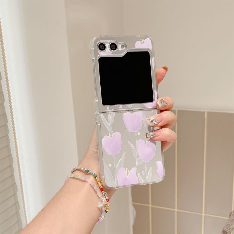 Mirror tulip flower for Samsung zflip5 folding screen phone case GalaxyZFLIP3/4 protective case_voghion.com