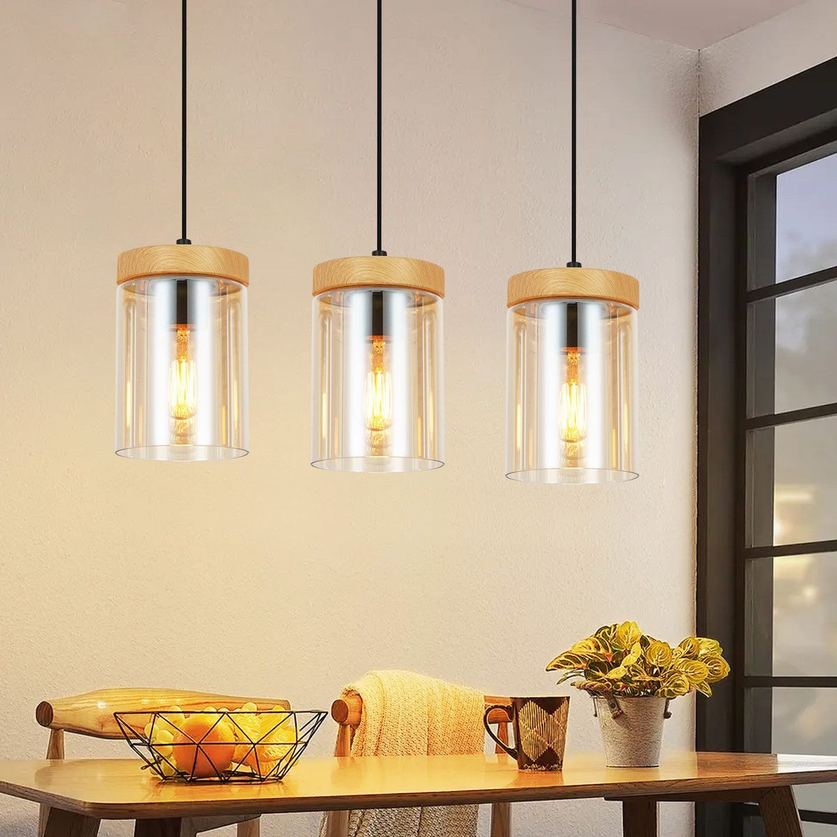 Glitzerlife Pendelleuchte Esstisch 3 Flammig Hängeleuchte - Hängelampe Glas Esstischlampe E27 Hängeleuchte Vintage Pendellampe Höhenverstellbar Für Wohnzimmer_voghion.com