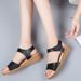 Summer Cowhide Wedge Women's Korean Fashion Velcro Beach Sandals, One-piece Mid Heeled Mom Sandals_voghion.com