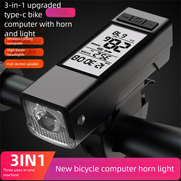 Nouveau compteur de code sans fil 3-en-1 pour vélo, klaxon, charge Type-C, lampe de vélo de montagne multifonction, 2023_voghion.com