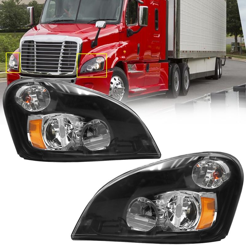 Headlight Assembly Compatible With 2008-2017 Freightliner Cascadia, LED Headlamps Assembly Black Interior Clear Lens Left Driver And Right Passenger Side_voghion.com