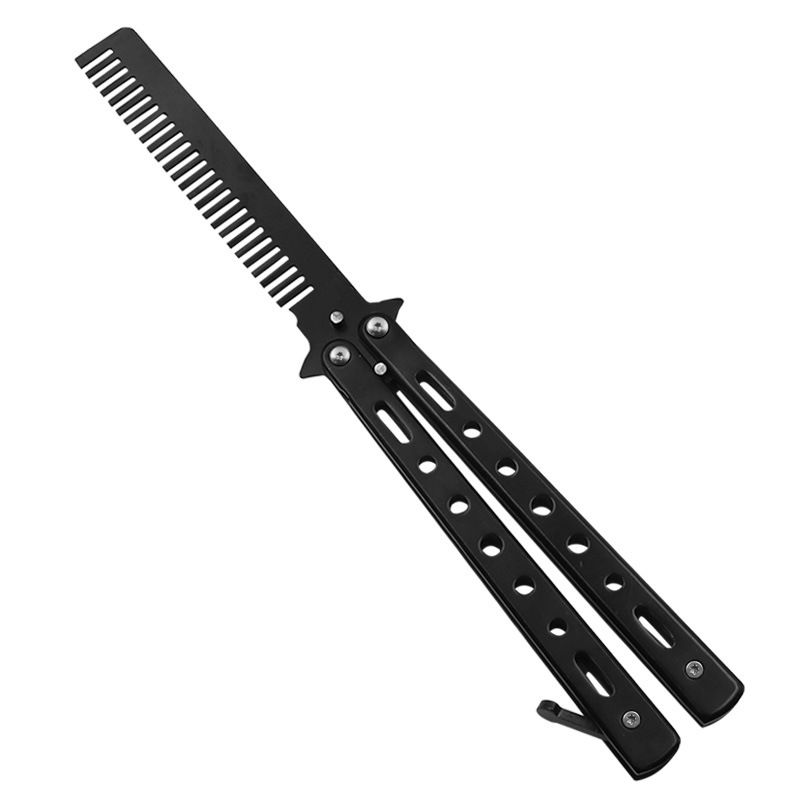 1PCS Foldable Comb Stainless Steel Butterfly Knife Comb Beard Moustache Brushe Salon Hairdressing Styling Tool_voghion.com