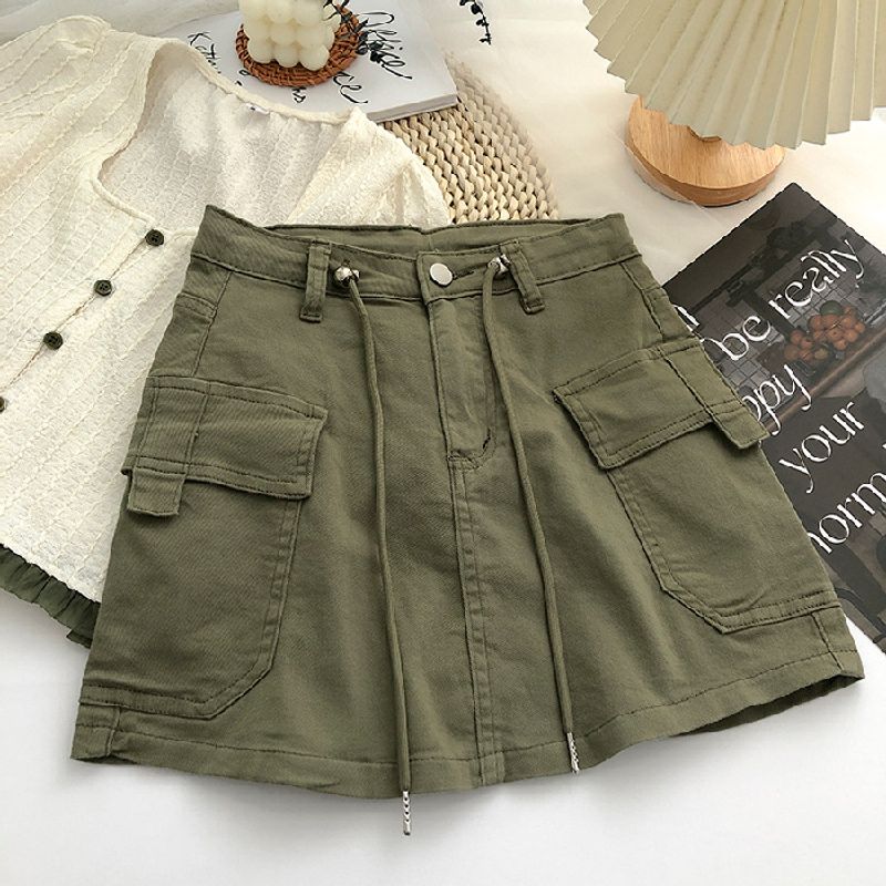 Women's Clothing Hot Girl Pure Desire Drawstring High Waist Denim Hip Skirt Female Summer Retro Versatile Slim Short Skirt_voghion.com