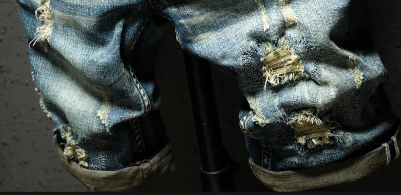 Short en denim pour hommes, pantalon déchiré à 5 cents, mendiant ample rétro, pantalon tendance de style coréen à 5 cents, culotte d'été_voghion.com