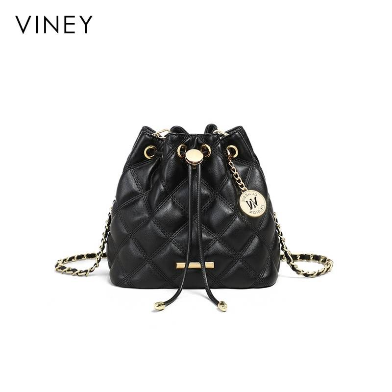 VINEY Bucket Bag Women's 2025 New Summer Genuine Leather Women's Bag Rhombus Chain Bag Small Tote Bag Messenger Bag_voghion.com