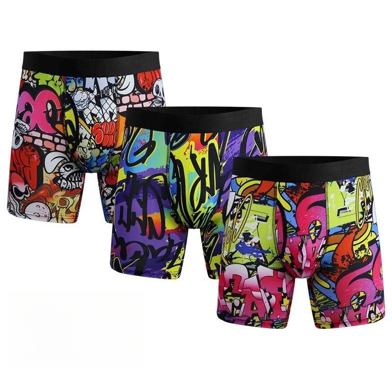 NOKO 3-pack European And American Size Men's Underwear Side Opening And Lengthened Trouser Legs Men's Boxer Briefs_voghion.com