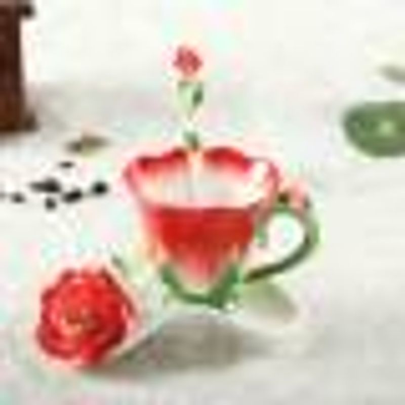 Ceramic Cup Enamel Color Fashion Rose Coffee Cup Elegant Wedding Birthday Gift Box_voghion.com