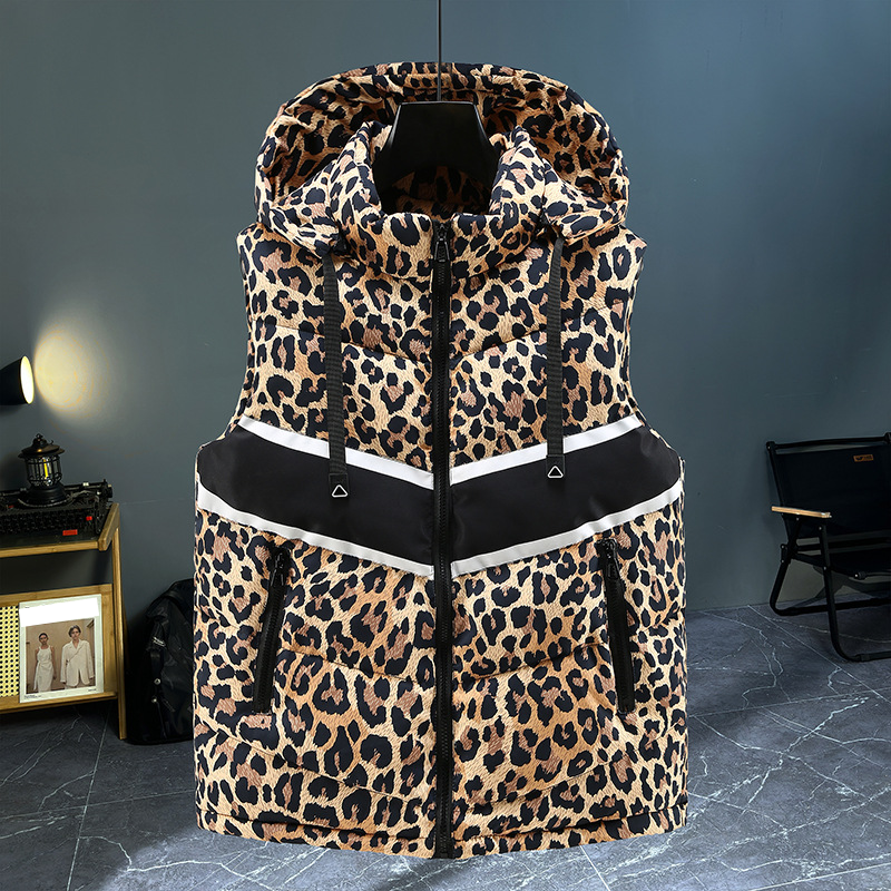 ​Trendy Unisex Fleece Vest With Detachable Hood - Stylish Animal Print Stand Collar Jacket For Fall/Winter Fashion​_voghion.com