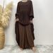 Women's Muslim simple solid color pleated elastic cuffs with front zipper full lining elegant chiffon dress _voghion.com