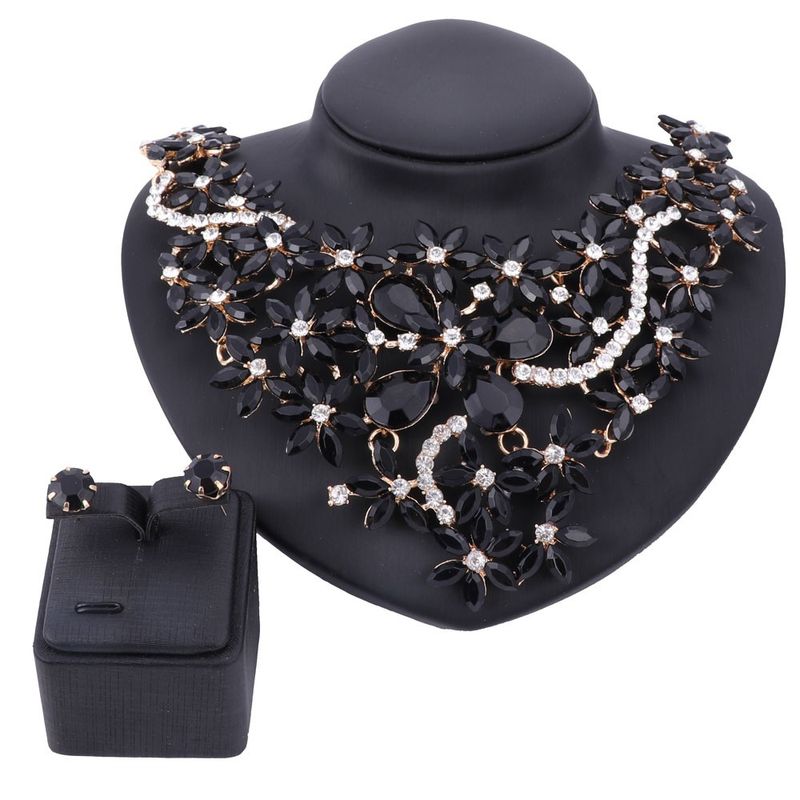 Mode collier boucles d&#39;oreilles strass cristal pendentif couleur or fête de mariage ensembles de bijoux pour les femmes africaines_voghion.com