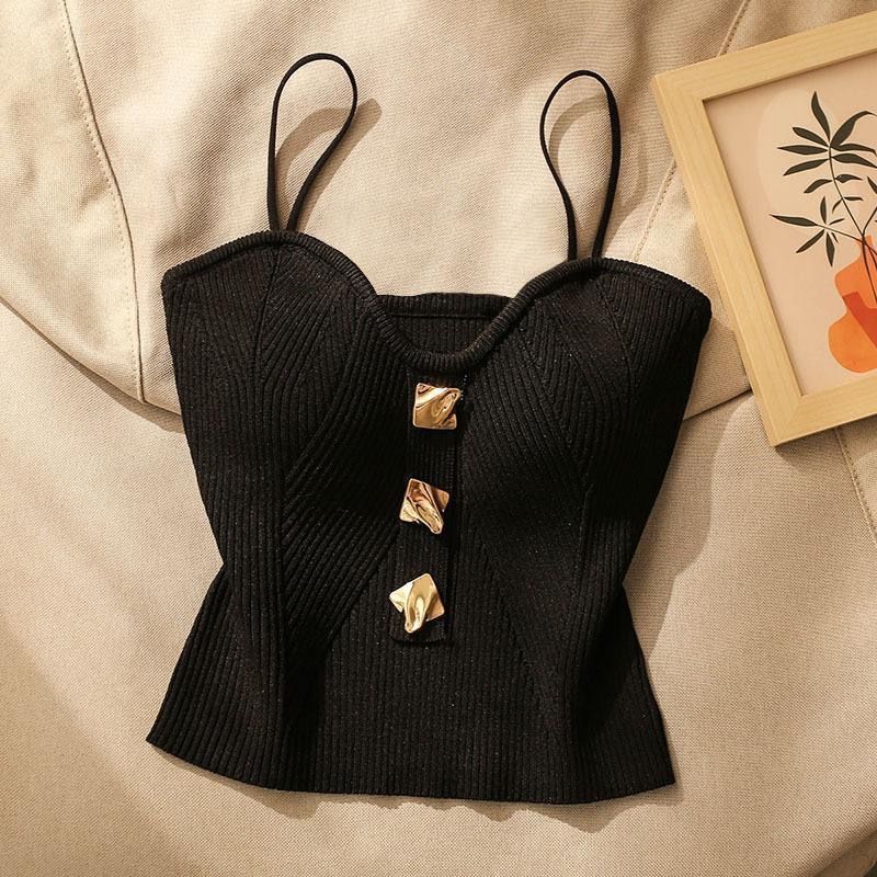 2025 Summer New High-end Luxury Women's Tank Top Knitted Tube Top Sling Vest Women's Sleeveless Back Short Crop Top_voghion.com
