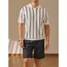 Casual Versatile Contrast Color Striped Short Sleeved Polo Shirt Ice Silk Retro Old Money Style Knitted Lapel T Shirt For Men_voghion.com