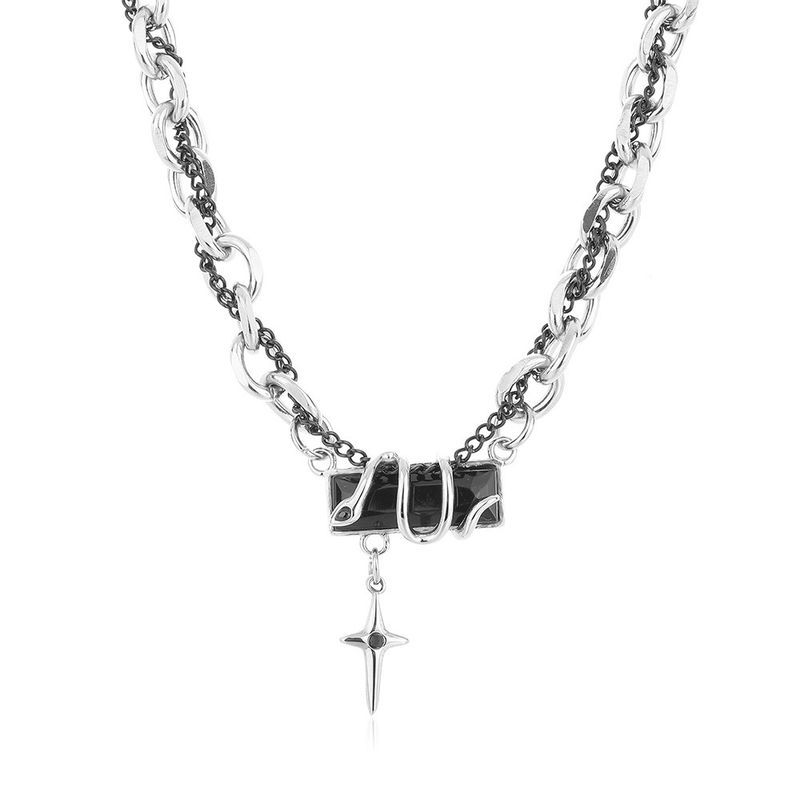 Spiritual Wrapped Starlight Titanium Steel Necklace For Men Trendy Cool High-end Style Zodiac Year Of The Snake Hip-hop_voghion.com