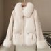 Piumino di lusso in pelliccia di volpe patchwork per donna – Cappotto invernale caldo con dettagli in pelle di pecora (bianco avorio, M-XL)_voghion.com