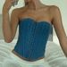 Women's Clothing Sexy Girl Solid Color Single Button Irregular Collar Denim Corset Top_voghion.com
