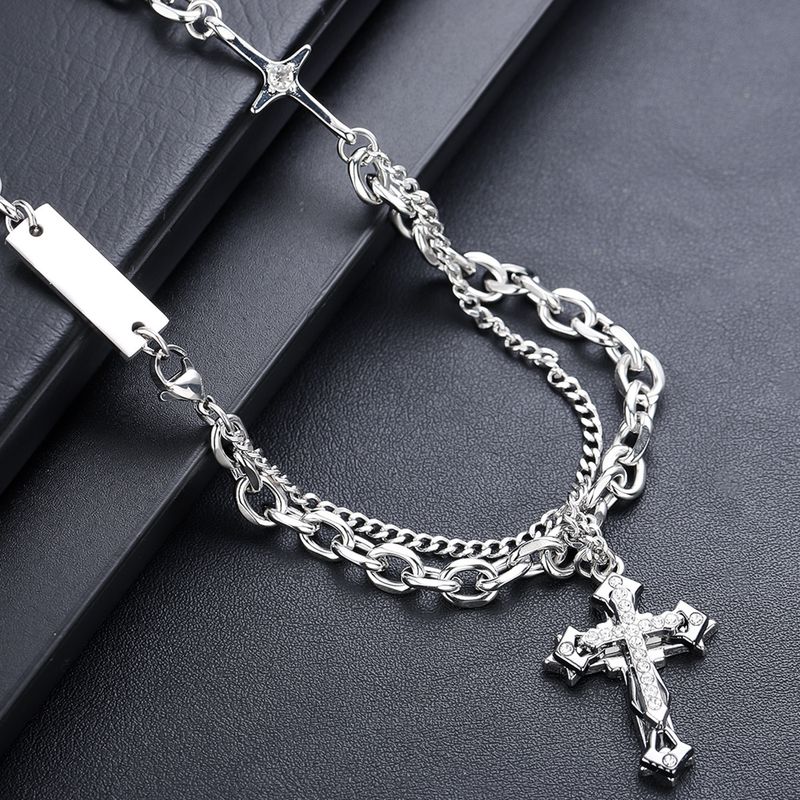 Titanium Steel Necklace, Men's Cross, Layered Non Fading, High-end Niche Dign, Hip-hop New Style, Simple And_voghion.com