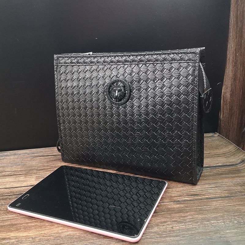 Nouvelle grande marque hommes pochette tissé motif affaires clip sac mode doigt sac à la mode sac pour hommes noir sac à main_voghion.com