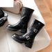 Bottes d'équitation à talons épais pour femme - Bottes mi-mollet en cuir avec fermeture éclair à l'arrière, bout rond, semelle antidérapante pour l'hiver, le printemps et l'automne._voghion.com