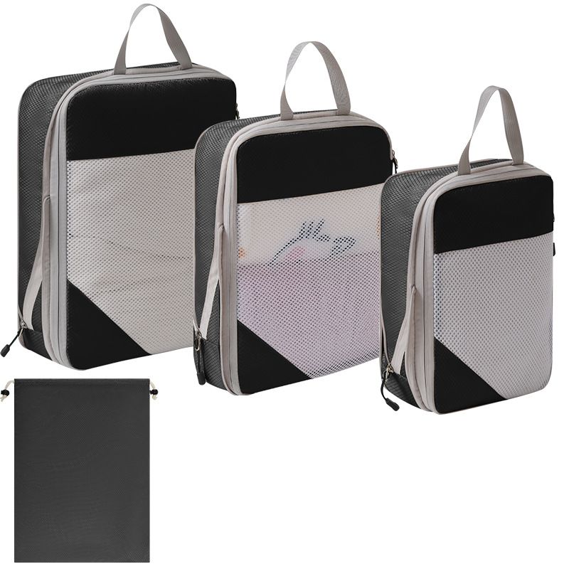 Reise-Aufbewahrungstasche, komprimiertes weißes Netz, 3-teiliges Set + Bündeltasche (4-teiliges Set), Aufbewahrungstasche für Toilettenartikel, Kleidung, Schuhe, Gepäck, Reisetasche_voghion.com