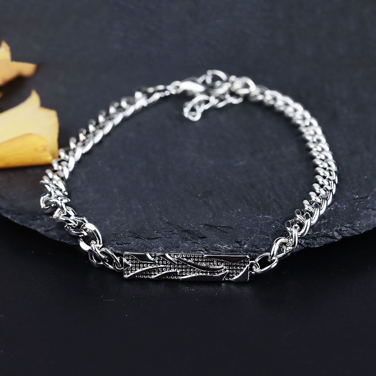 Bracciale a catena cubana unisex in argento, accessorio di moda, creativo, semplice e lussuoso, con fiori non ti scordar di me_voghion.com