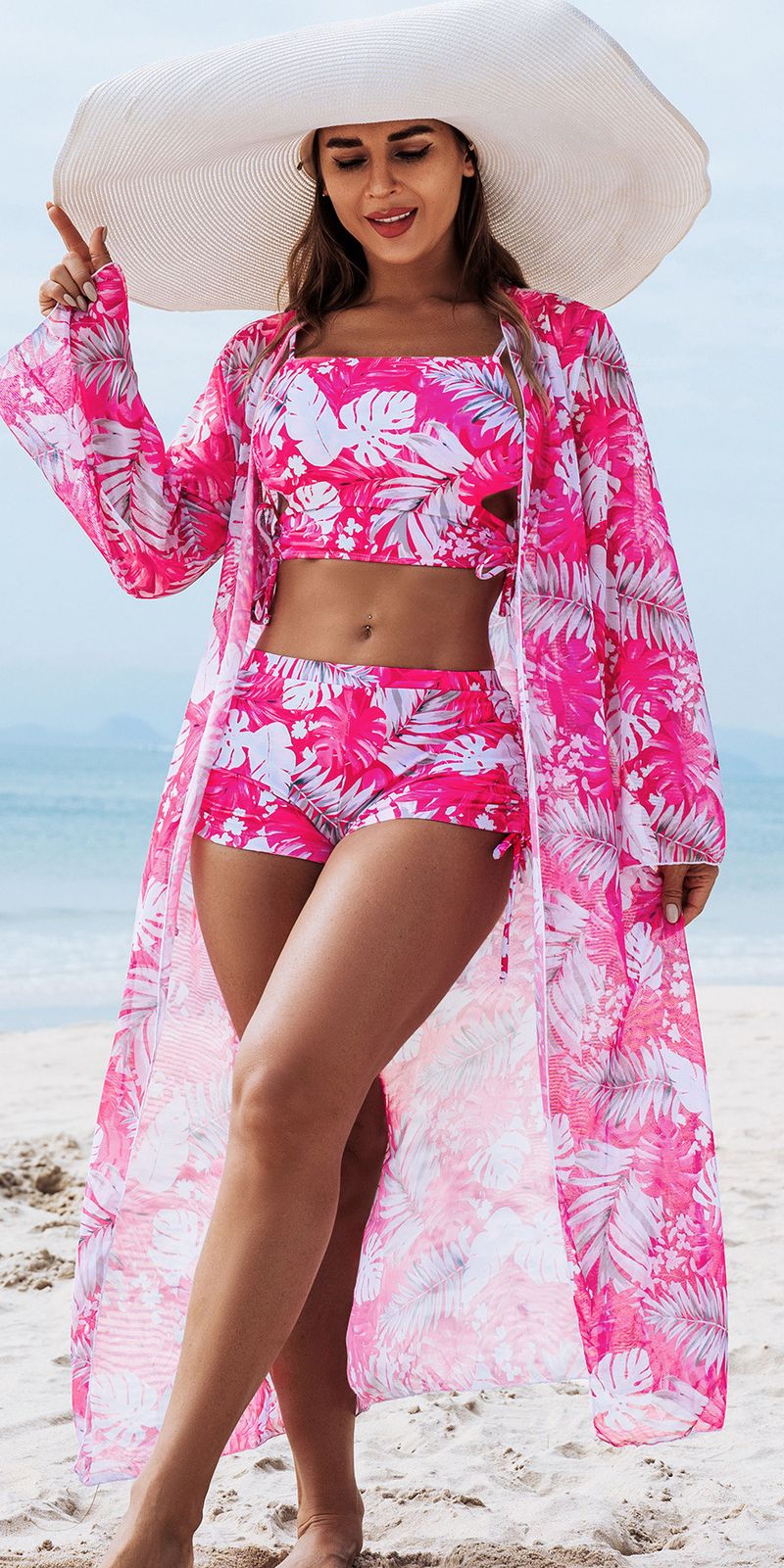 Damenbekleidung neue Mode High-End sexy mehrfarbig bedruckter dreiteiliger Bikini BIKINI Damen-Badeanzug_voghion.com