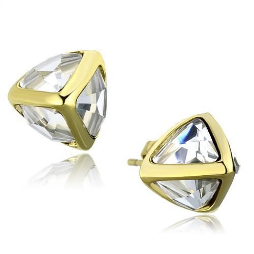 TK2148 - IP Gold(Ion Plating) Stainless Steel Earrings with Synthetic Synthetic Glass in Clear_voghion.com