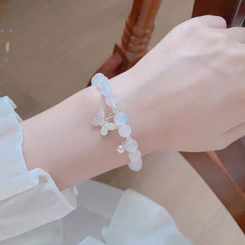 Braccialetto a farfalla con ciondolo a forma di luna bianca fredda, per donna, semplice bracciale a campana, dolce e versatile per la fidanzata._voghion.com