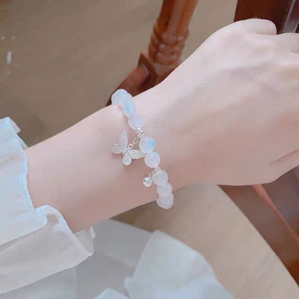 Braccialetto a farfalla con ciondolo a forma di luna bianca fredda, per donna, semplice bracciale a campana, dolce e versatile per la fidanzata._voghion.com