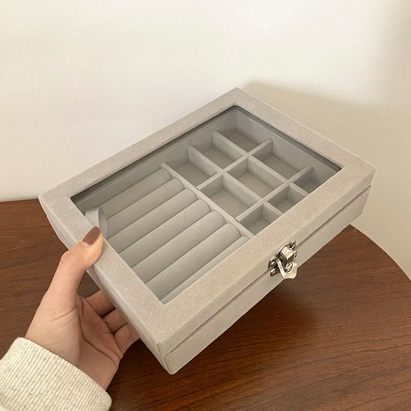 2022 New Large Capacity Velvet Jewelry Ring Necklace Earrings Storage High-end Portable Dustproof Box_voghion.com