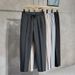 Pantaloni da uomo con coulisse e vita elastica, piccoli pantaloni da abito, semplici pantaloni da uomo in cotone, pantaloni casual, tinta unita, pantaloni da abito a nove punte_voghion.com