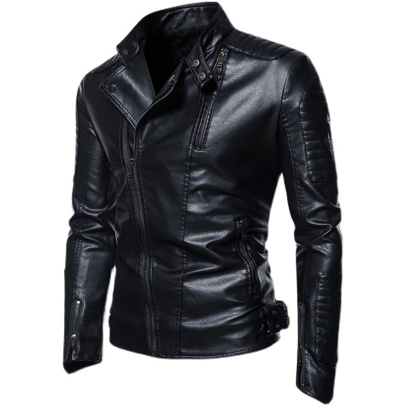 Autumn And Winter Trend Personality Lapel Motorcycle Jacket Leather Men's Loose And Fleece Pu Leather Jacket For Men_voghion.com