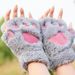 Gants mignons à motifs de pattes de chat pour femmes, mi-gants chauds en peluche pour l'automne et l'hiver, doublés en polaire épaisse, adaptés pour_voghion.com