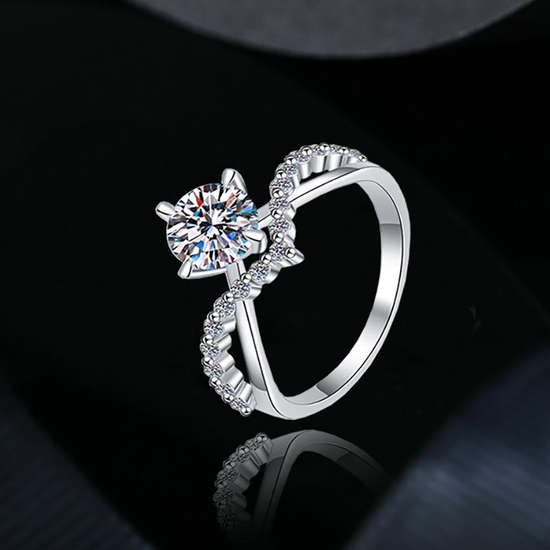 Moissanite R For Women, Sterl Silver Band, Fashionable Gold-Plated Heart-Shaped Princess Crown, Live_voghion.com