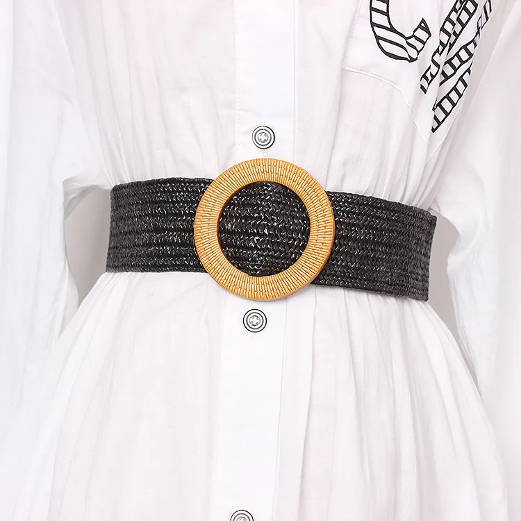 Women Braided Belts Summer Fashion Braided Elastic Belt Women's Decorative Dress Wide Waist Elastic Belt Free Of Punching Belt_voghion.com