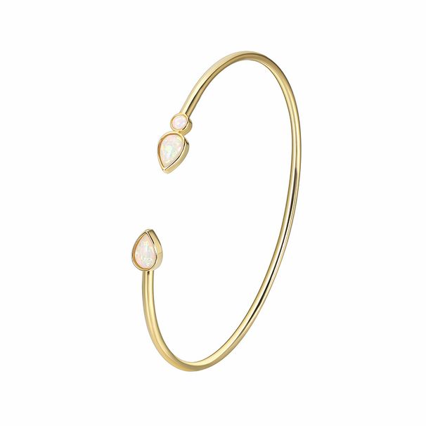 Brass Gold Plated Bracelet For Women Light Luxury Style Inlaid Opal Opening Adjustable Teardrop Shaped Bracelet_voghion.com