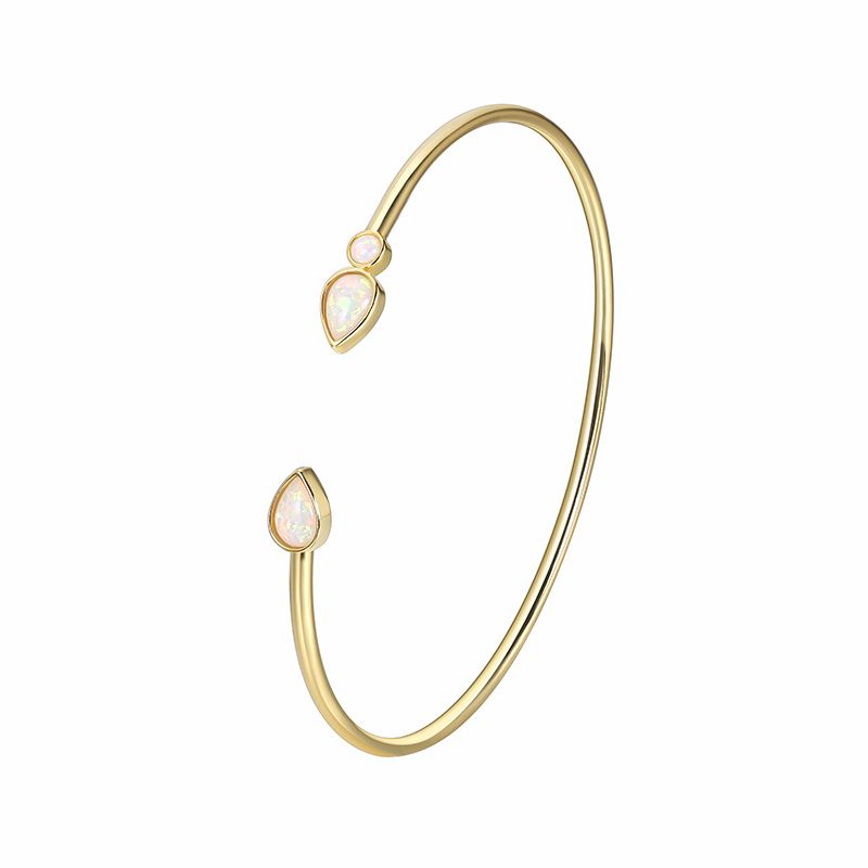 Pulseira de latão banhada a ouro para mulheres, estilo leve e luxuoso, com abertura de opala incrustada, pulseira ajustável em formato de lágrima_voghion.com