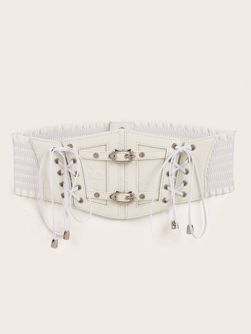 Hot-selling designer lace strap leather waist wrap with women's decorative shapeing retro metal buckle elastic waist_voghion.com