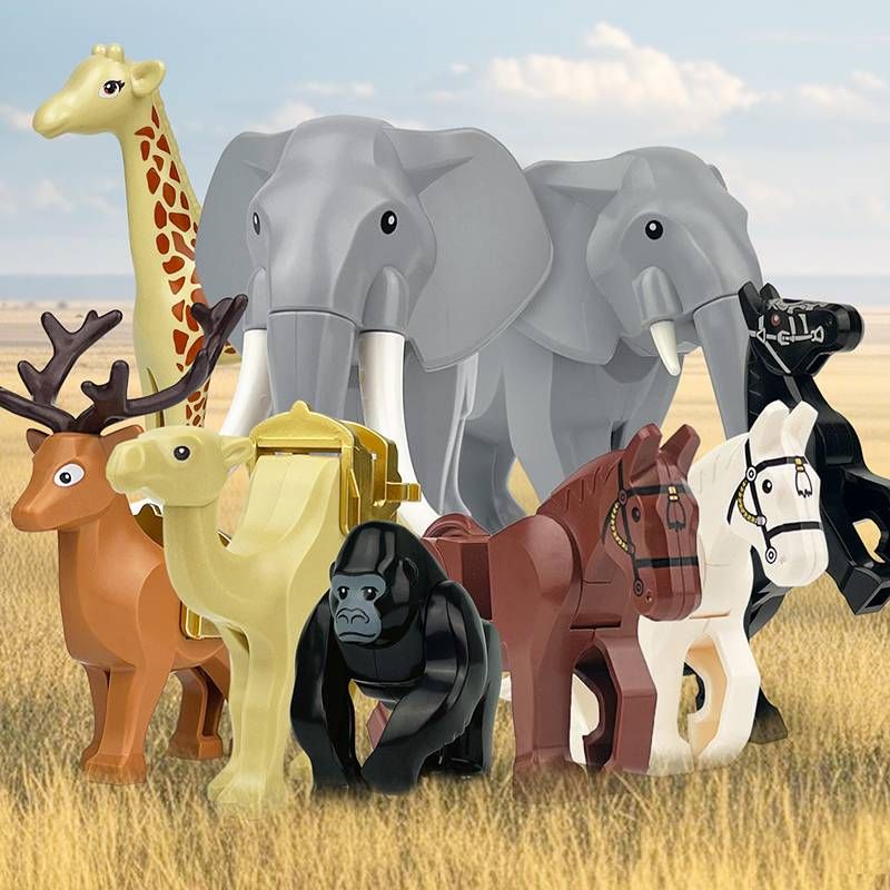 9PCS The Zoo Animal Elephants Giraffe Camel Deer Cages Building Blocks Mini Action Figure Bricks Toys_voghion.com