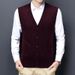 Ärmelloses Herren-Strickweste aus Wollmischung mit V-Ausschnitt – lässiger, einfarbiger Pullover für den Herbst, schmale Passform, leicht und atmungsaktiv_voghion.com