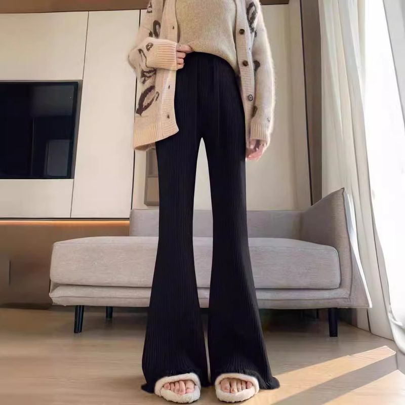 Korean Knitted Women's Tassel Micro Pull Autumn and Winter Lazy Casual Glutinous Rice Pants, Floor Dragging, Narrow_voghion.com