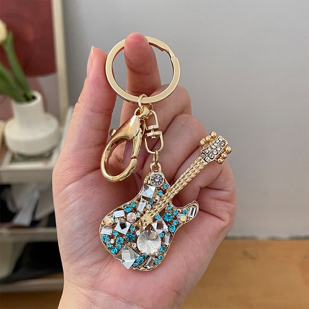 Creative Fashion Diamond Guitar Car Keychain Metal Musical Instrument Model Bag Keychain Pendant_voghion.com