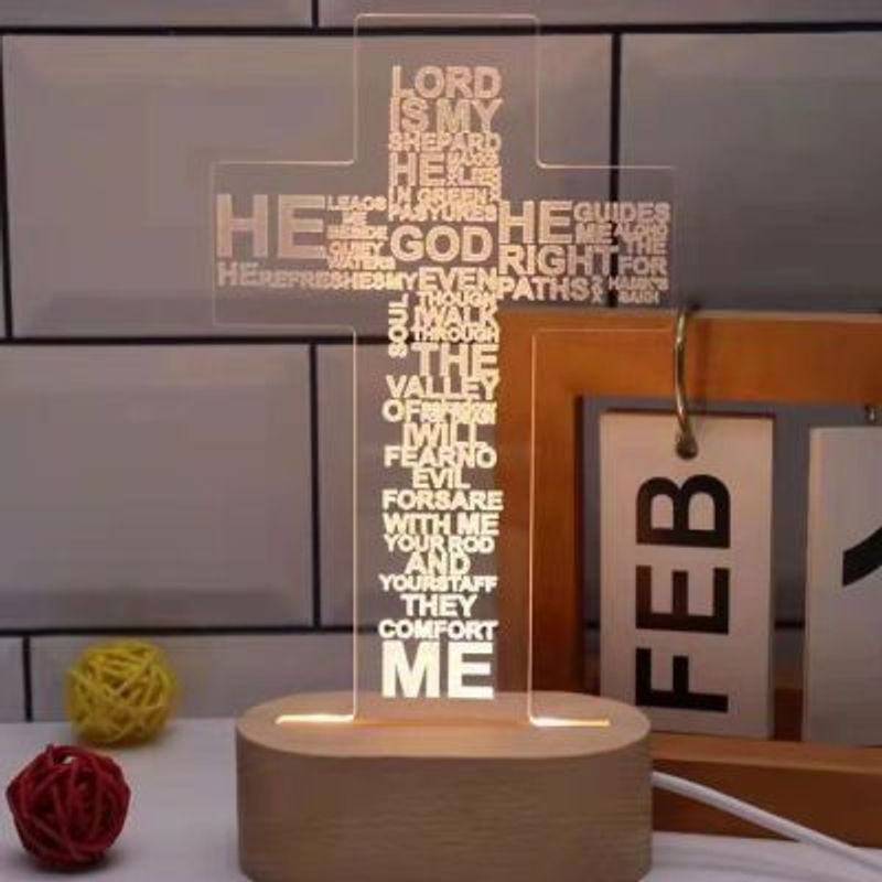 Piccola lampada da tavolo con lettera a croce, 3D, luce notturna, lampada da tavolo creativa, USB, presa sul comodino, luce calda e luminosa._voghion.com